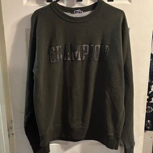 Champion Olive Green Crewneck with Embossed Logo